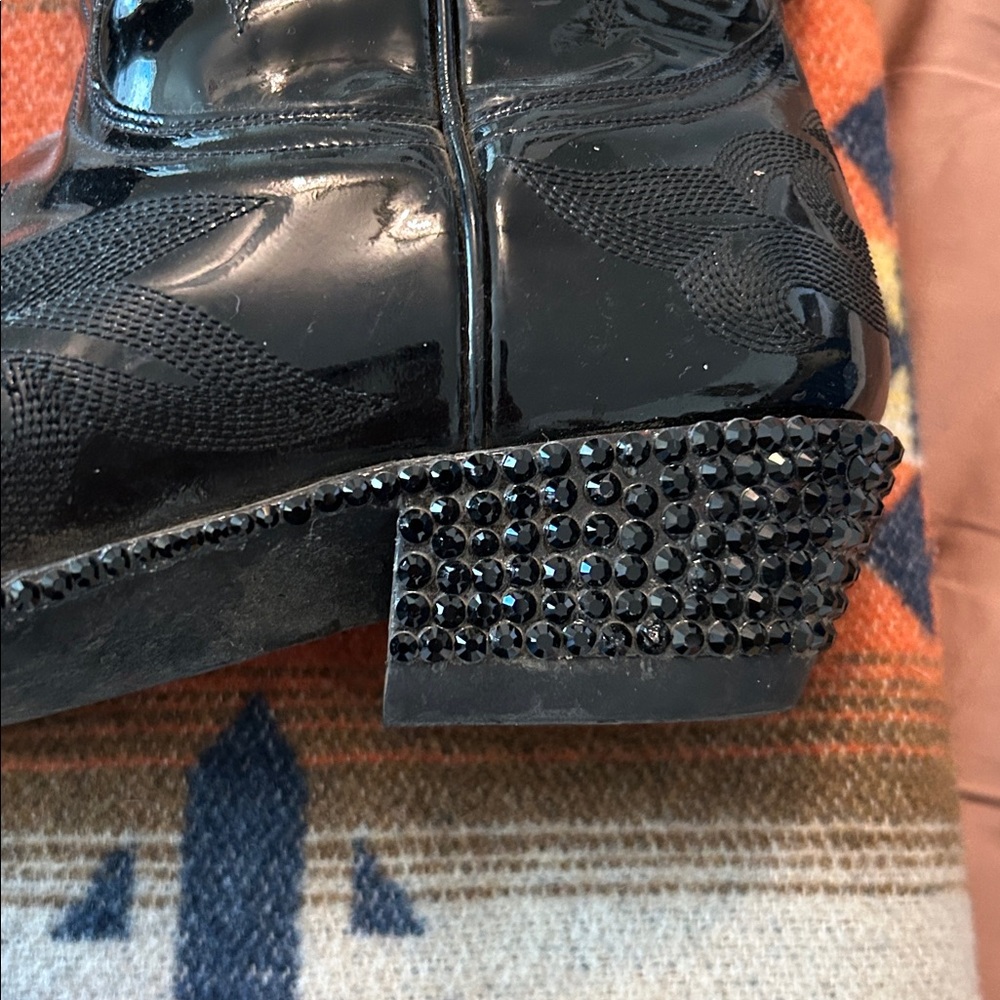 Old Gringo Black Patent Leather Studded Crystal  Boots - Picture 3 of 9